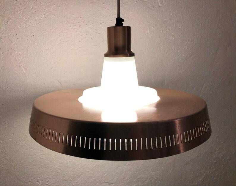 Mid Century Danish Copper Colored Ceiling Lamp With Opal Glass   Design From Lyfa photo 245.0