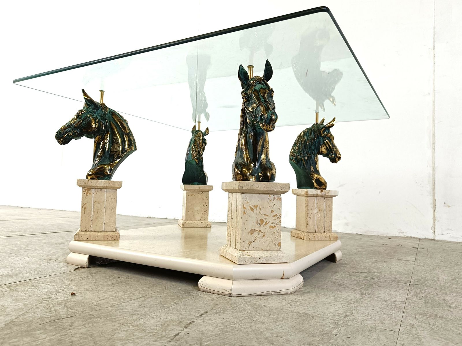 Vintage Brass Horse Head Coffee Table, 1970s photo furniture