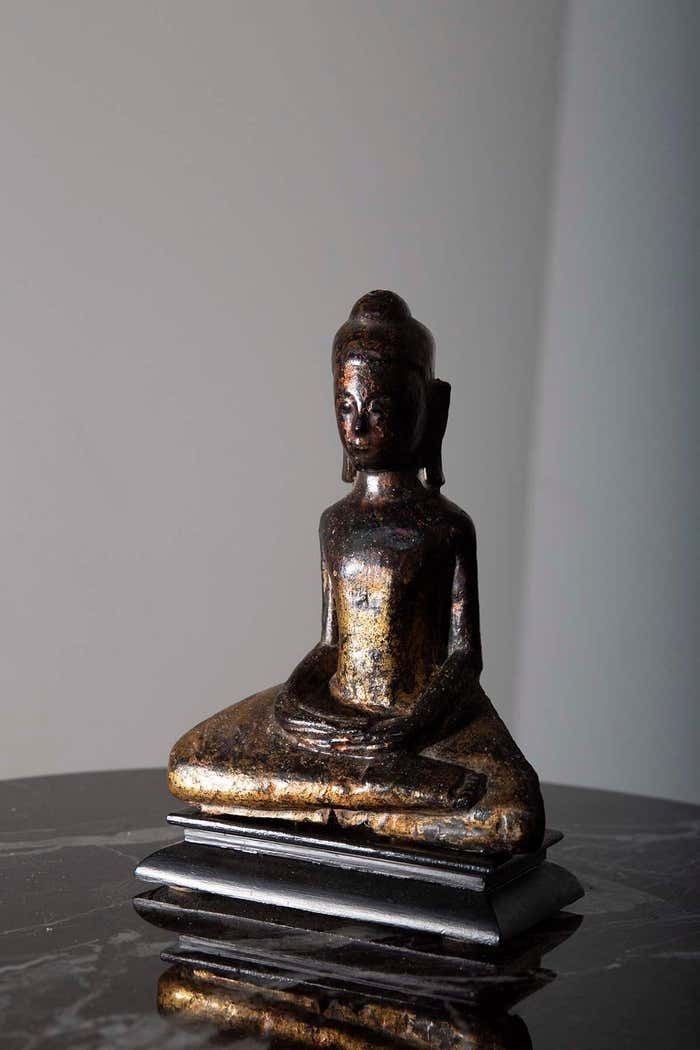 Dvaravati Meditation Buddha Statue In Antique Thai photo furniture