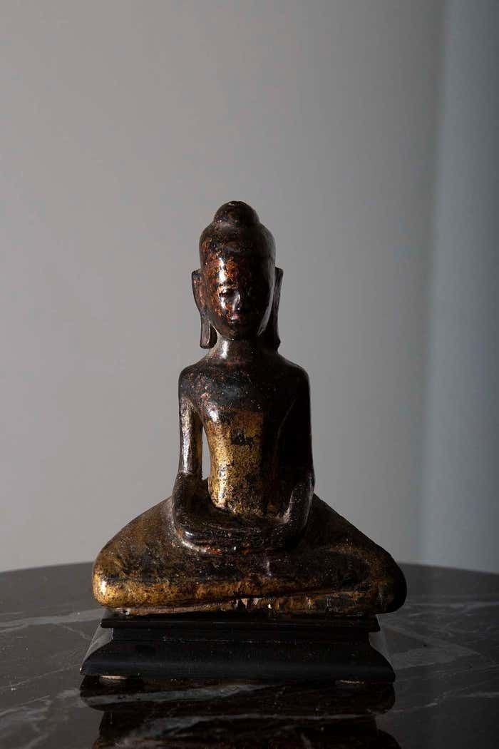 Dvaravati Meditation Buddha Statue In Antique Thai photo for sale