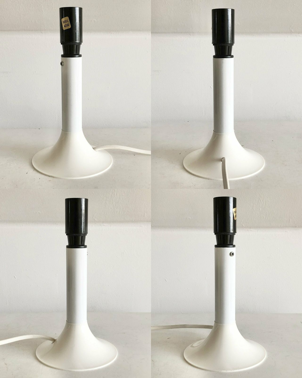 Vintage Danish Mid Century White Plastic Design Table Lamp With Trumpet Base And Beautiful Red Pleated Fabric Shade photo vintage