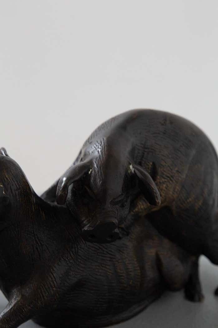 Italian Bronze Sculpture: Two Pigs, Bronze Artist 20th Century photo buy