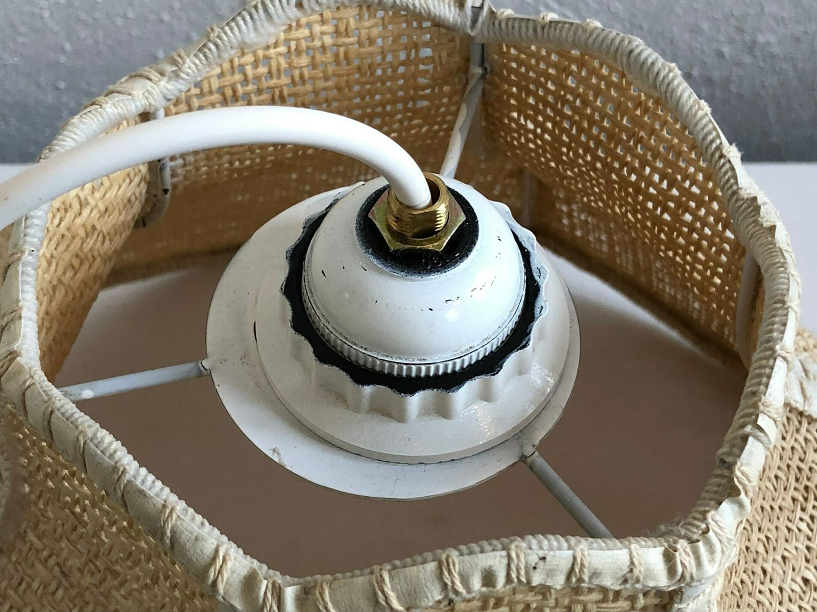Scandinavian Mid Century Ceiling Lamp Made Of Woven Rattan In An Classic Shape And Modernist Style photo vintage