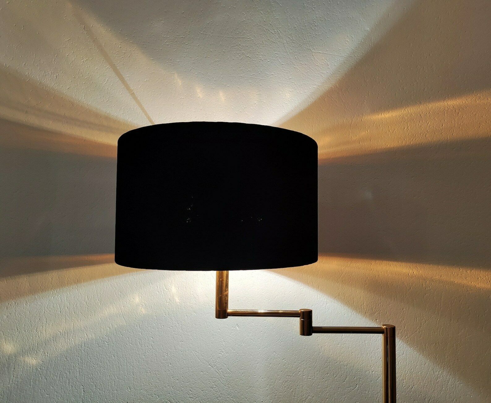 Mid Century Modern Brass Swing Arm Floor Lamp With Black Velvet Shade // Made Ij West Germany In 1960s photo 795.0
