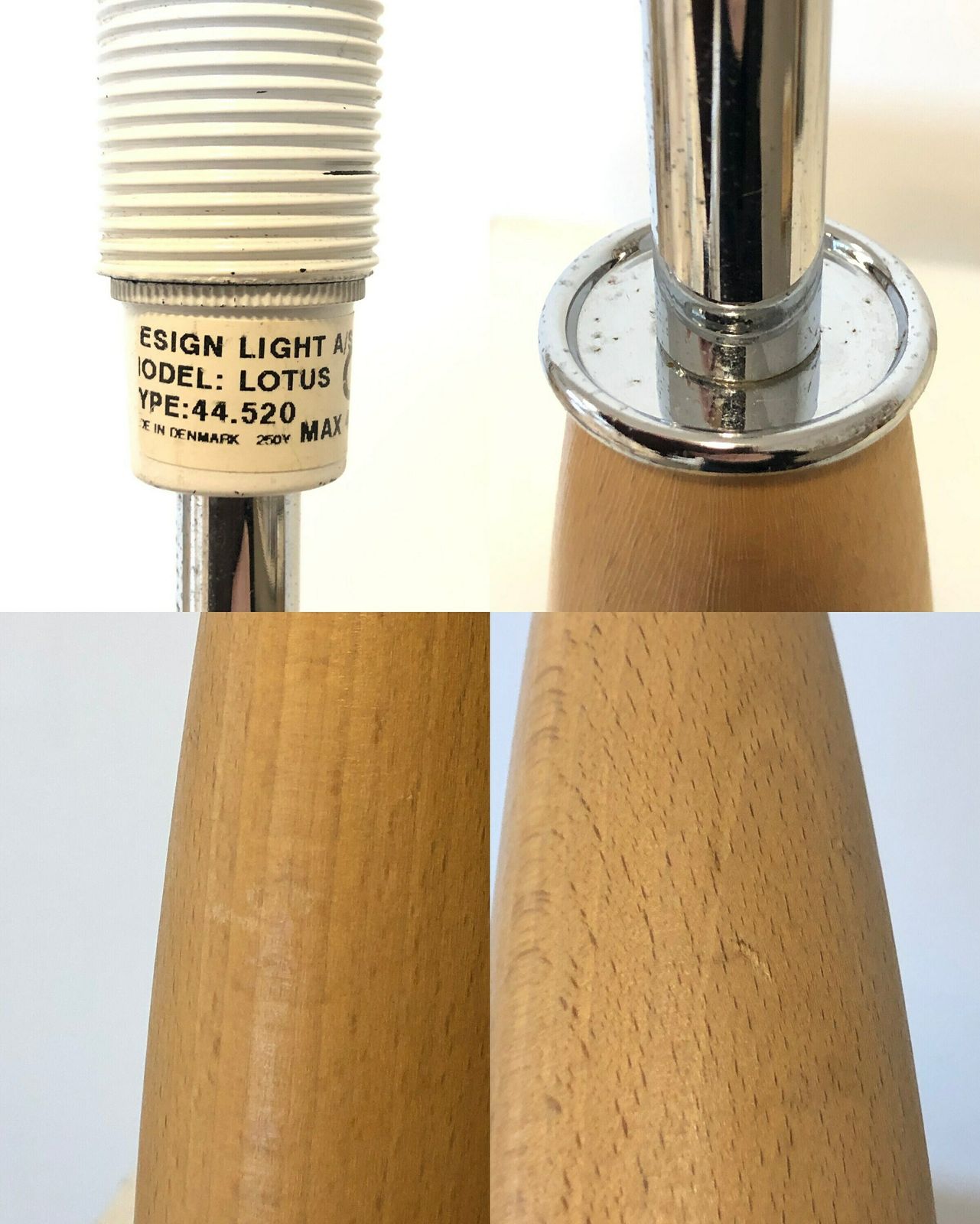 Danish Postmodern "Lotus" Table Lamp In Wood With Chrome Details And Vintage Fabric Shade   Design From Design Light photo 220.0