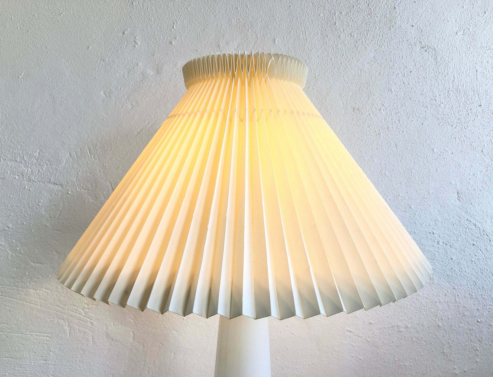 Danish Mid Century Huge White Glass Table Lamp With Large Le Klint Off White Pleated Shade photo for sale