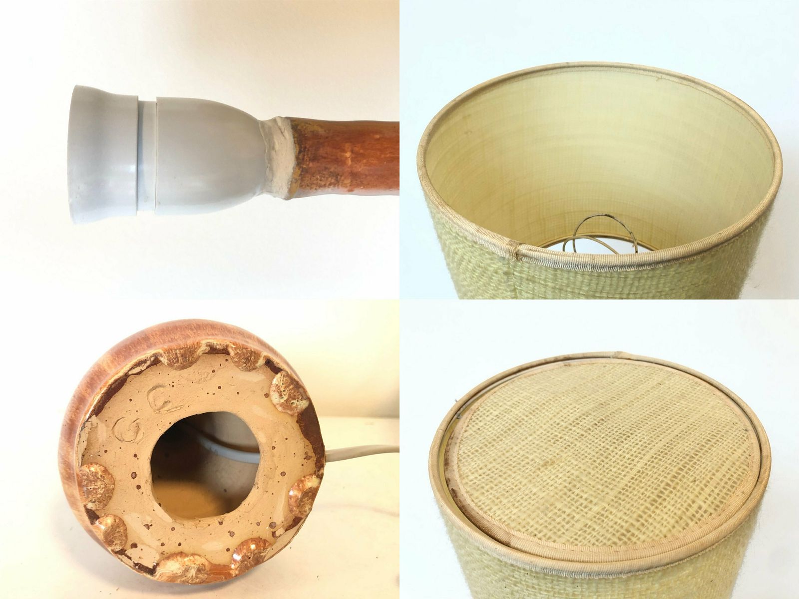 Mid Century Modern Design Vintage Ceramic Table Lamp From Denmark With Brown And Beige Nuanced Glaze, Thin Neck And Fabric Drum Shade photo buy