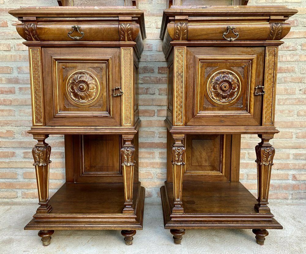 19th Century French Marble Top Bedside Tables, 1890s, Set Of 2 photo buy