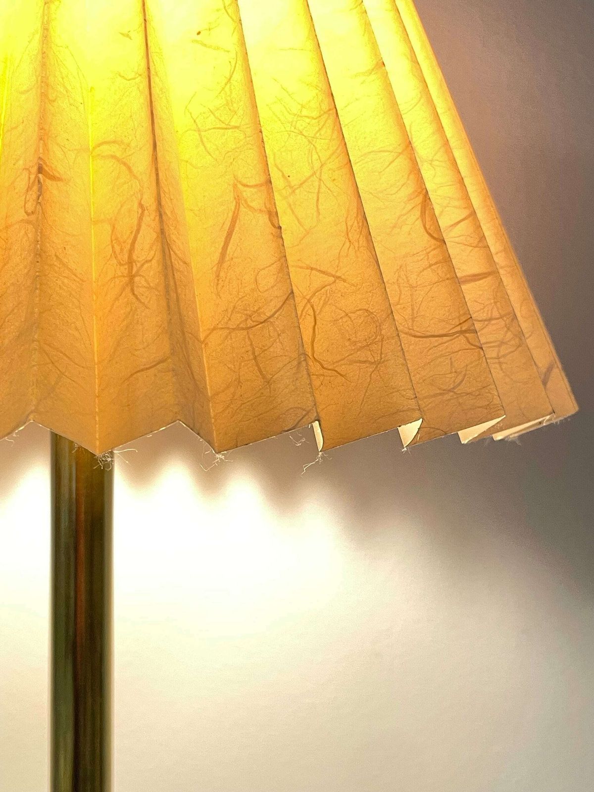 Danish Beautiful Vintage Mid Century Table Lamp With Brass Base And Beige Pleated Paper Shade photo Lighting