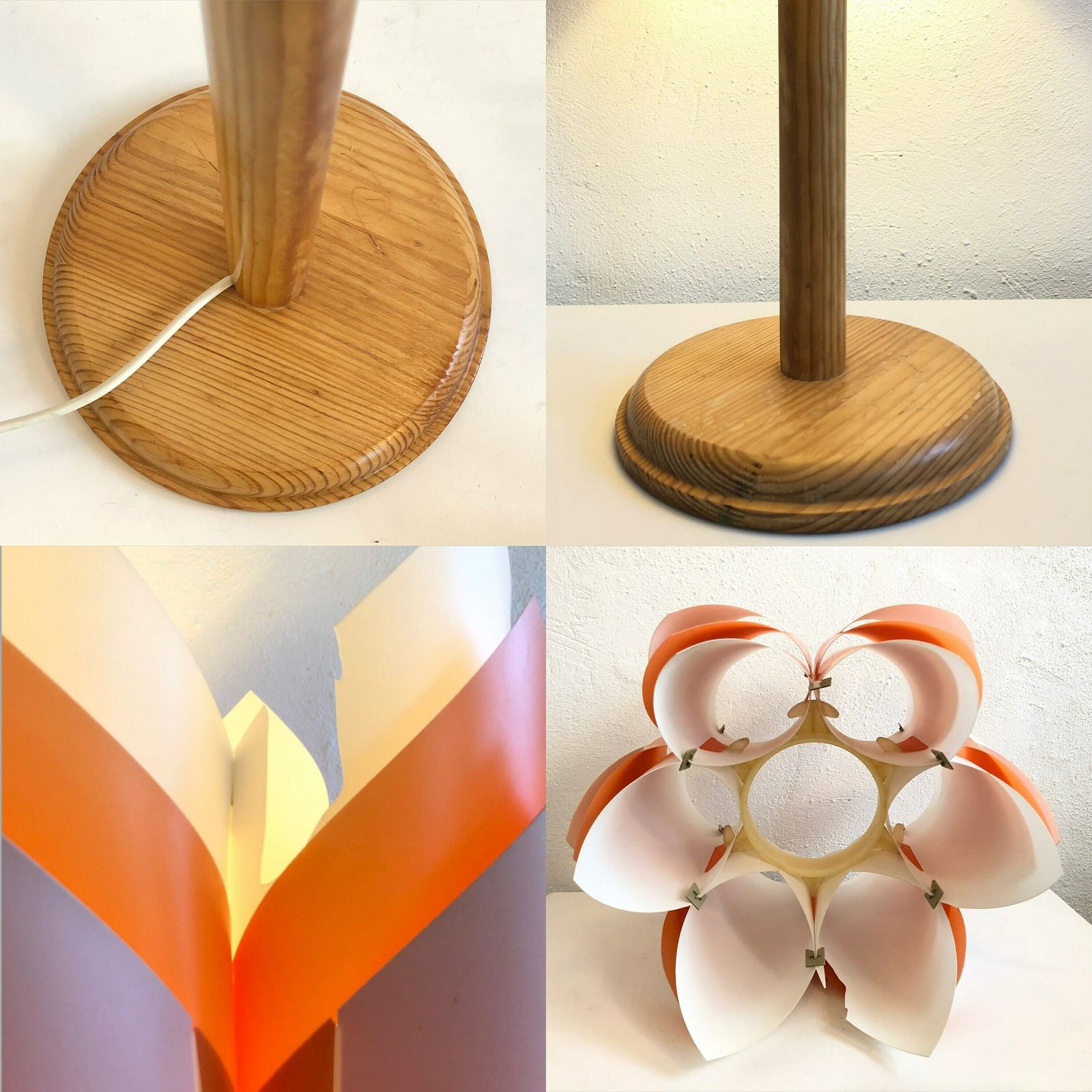 Mid Century Danish And Swedish Collaboration Table Lamp With Orange/White Plastic Shade By Lars Schiøler And Vintage Wood Base By Ikea photo vintage