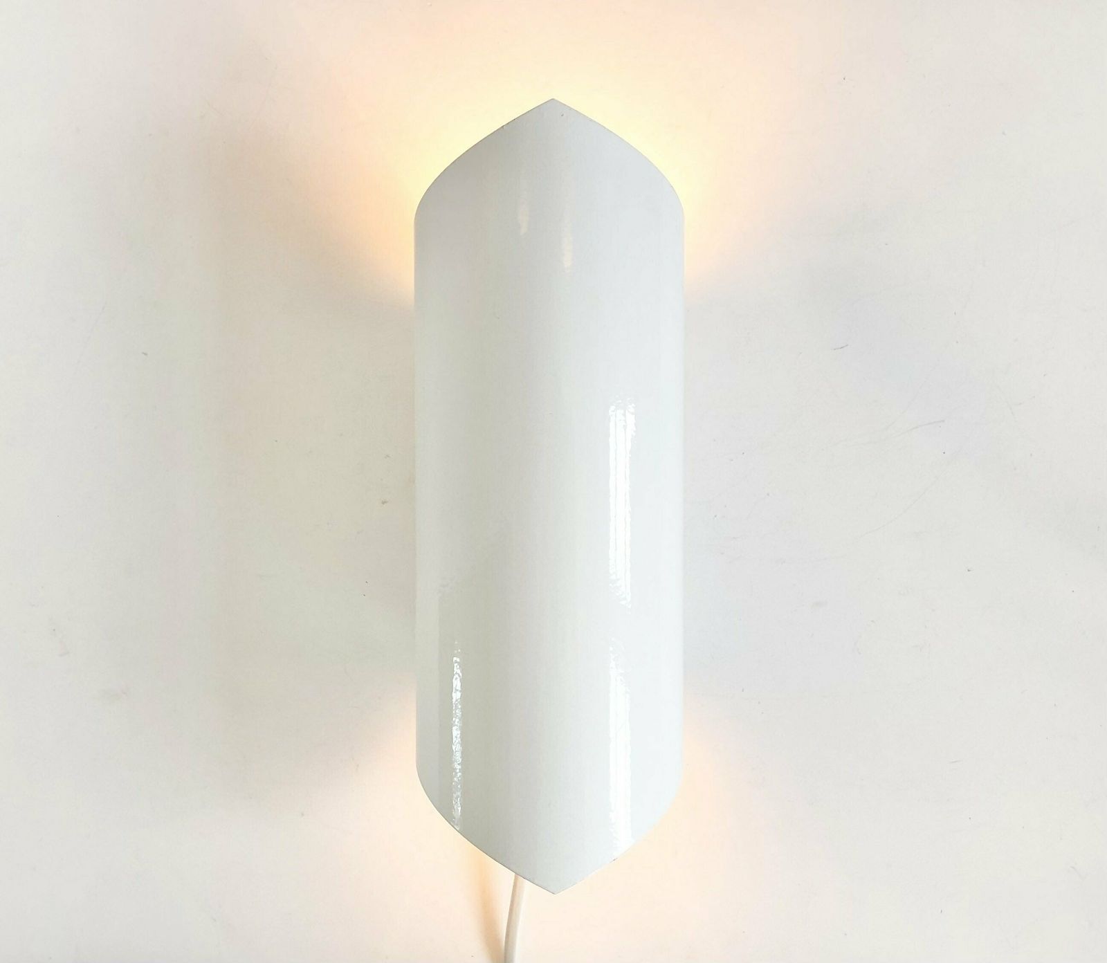 Danish Minimalist Vintage Wall Lamp In White Tubular Shape With Spiked Edges   Design By Bue Light, Denmark photo for sale