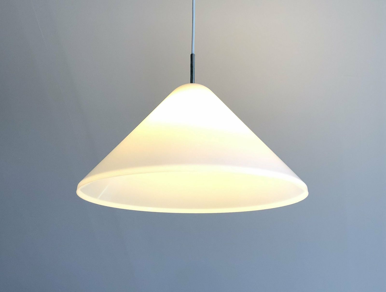 Danish Minimalist “Apollo” Mid Century Nordisk Solar Design Ceiling Lamp In White Plastic With Chrome Top