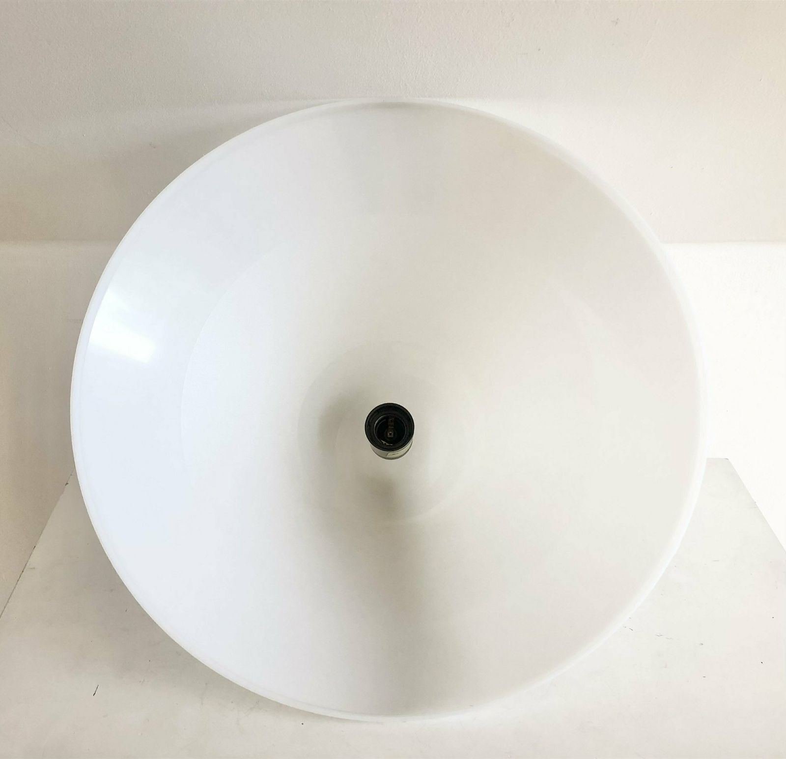 photo furniture Danish Minimalist “Apollo” Mid Century Nordisk Solar Design Ceiling Lamp In White Plastic With Chrome Top