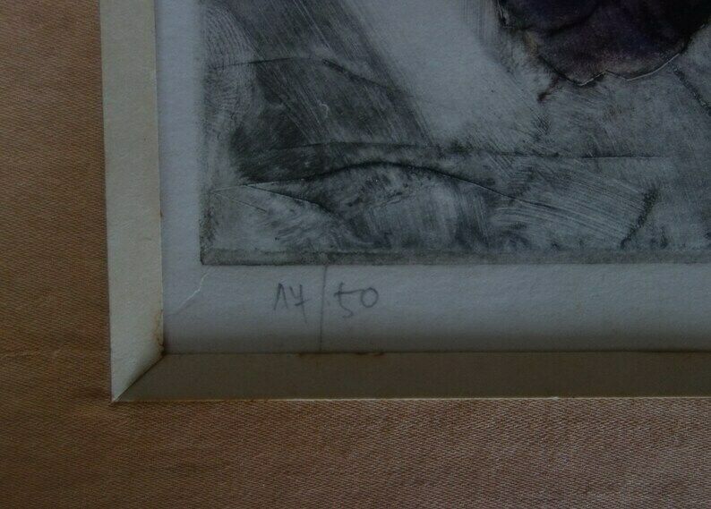 Vintage Surreal Etching, Signed photo for sale