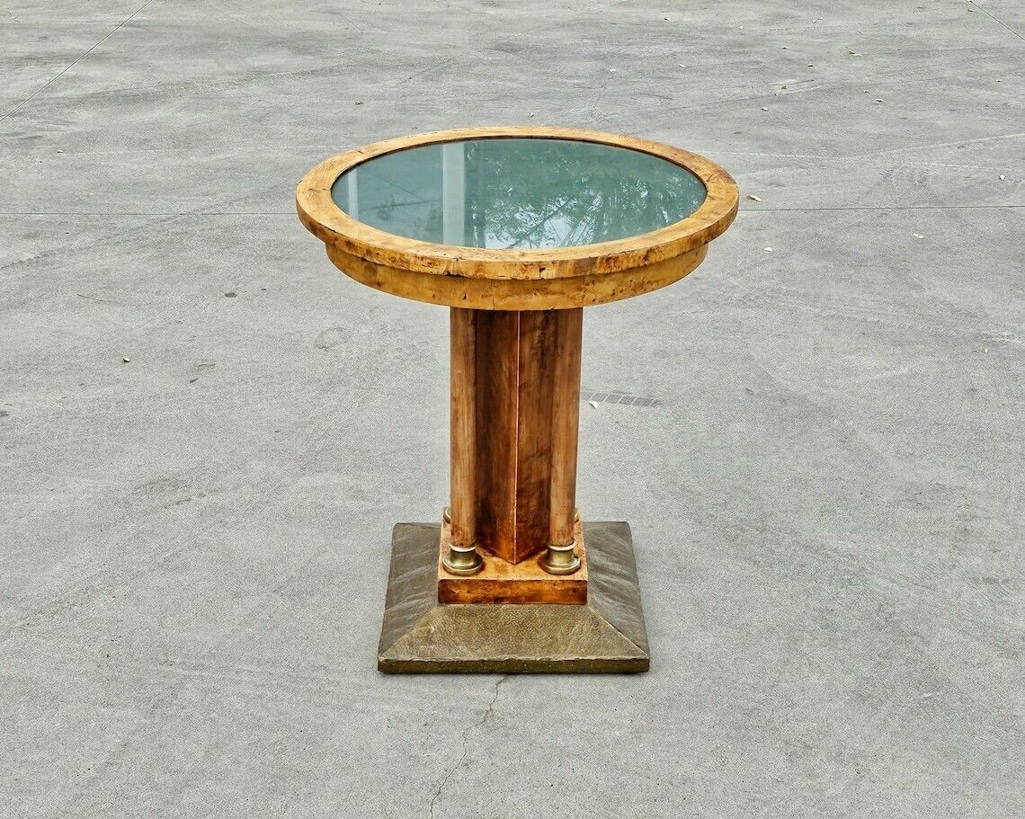 Art Nouveau Gueridon Table Done In Birdseye Maple With Brass Decorative Elements // Made In Austria Between 1900 And 1910