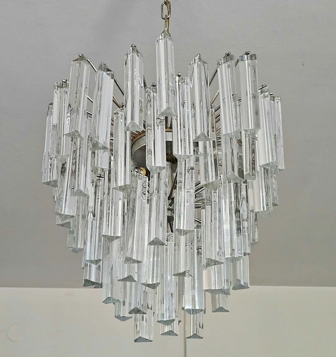 Glamorous Mid Century Modern Triedri Crystal Chandelier By Paolo Venini // Made In Italy In 1950s photo furniture