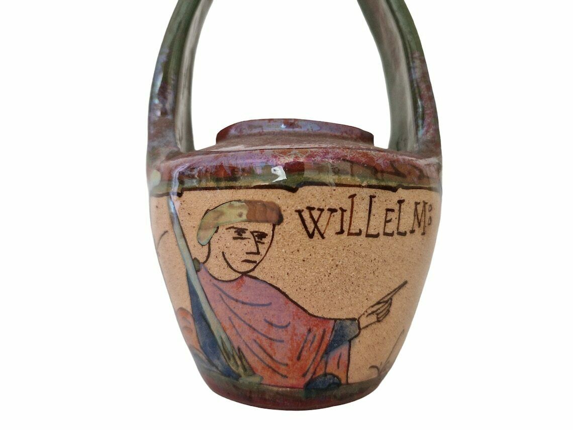 Louis Desmant Art Pottery Vase, Antique French Gloss Luster Ceramic, Bayeux Tapestry photo furniture