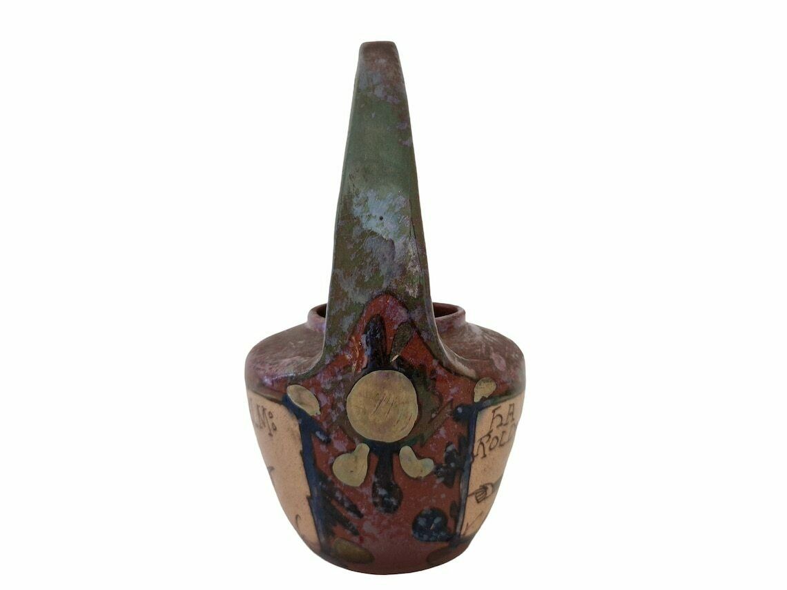 Louis Desmant Art Pottery Vase, Antique French Gloss Luster Ceramic, Bayeux Tapestry photo 219.0