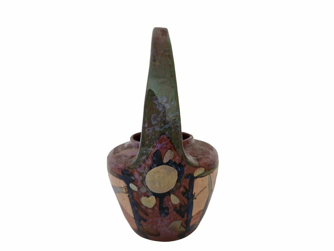 photo furniture Louis Desmant Art Pottery Vase, Antique French Gloss Luster Ceramic, Bayeux Tapestry