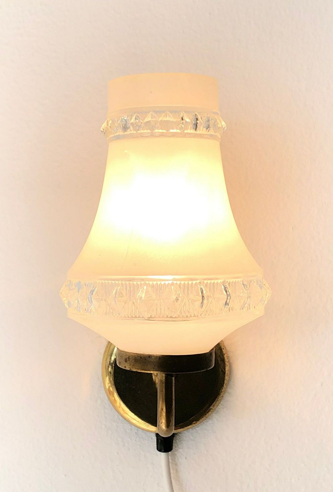 Pair Of Danish Mid Century Design Vintage Wall Lamps With Stunning Glass Shades And Brass Wall Mounts photo vinterior