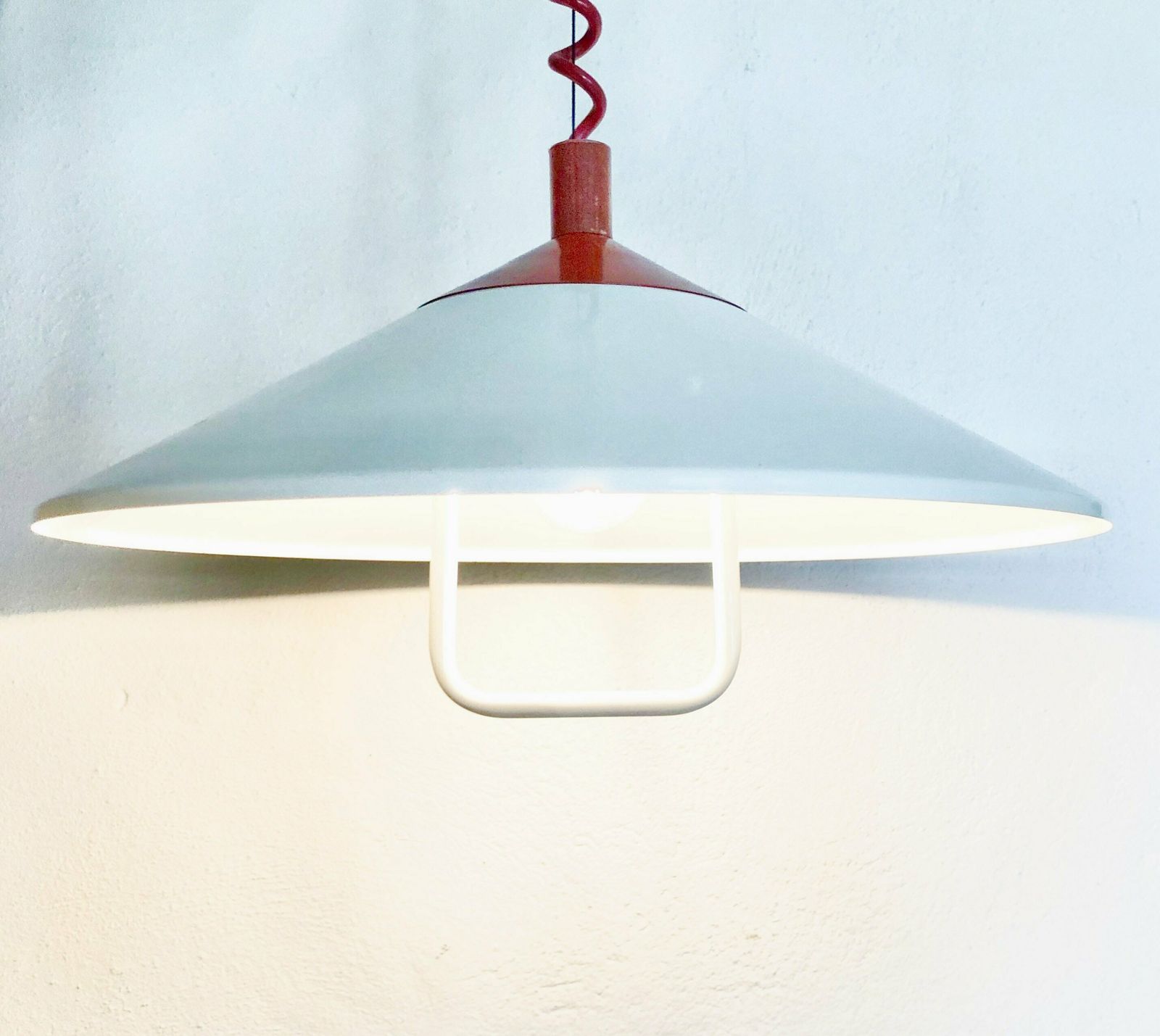 Danish Minimalist Mid Century Ceiling Lamp In White Metal With Red Details photo Lighting