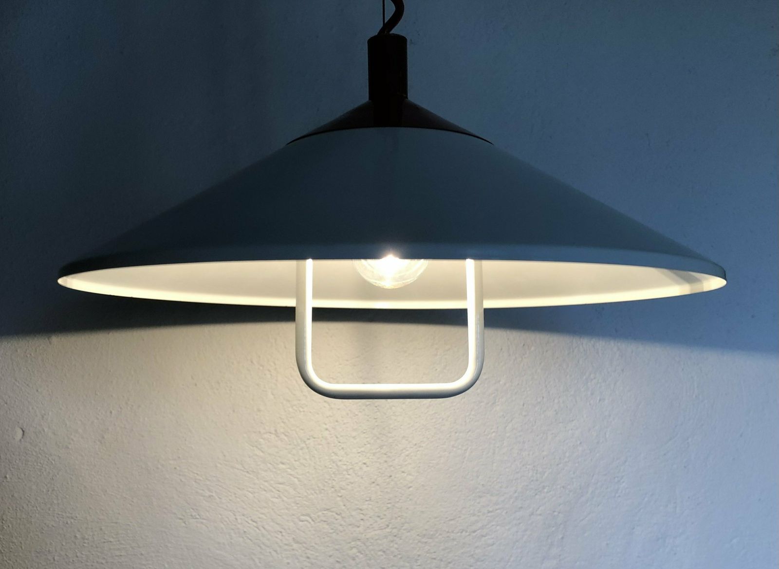 Danish Minimalist Mid Century Ceiling Lamp In White Metal With Red Details photo 209.0