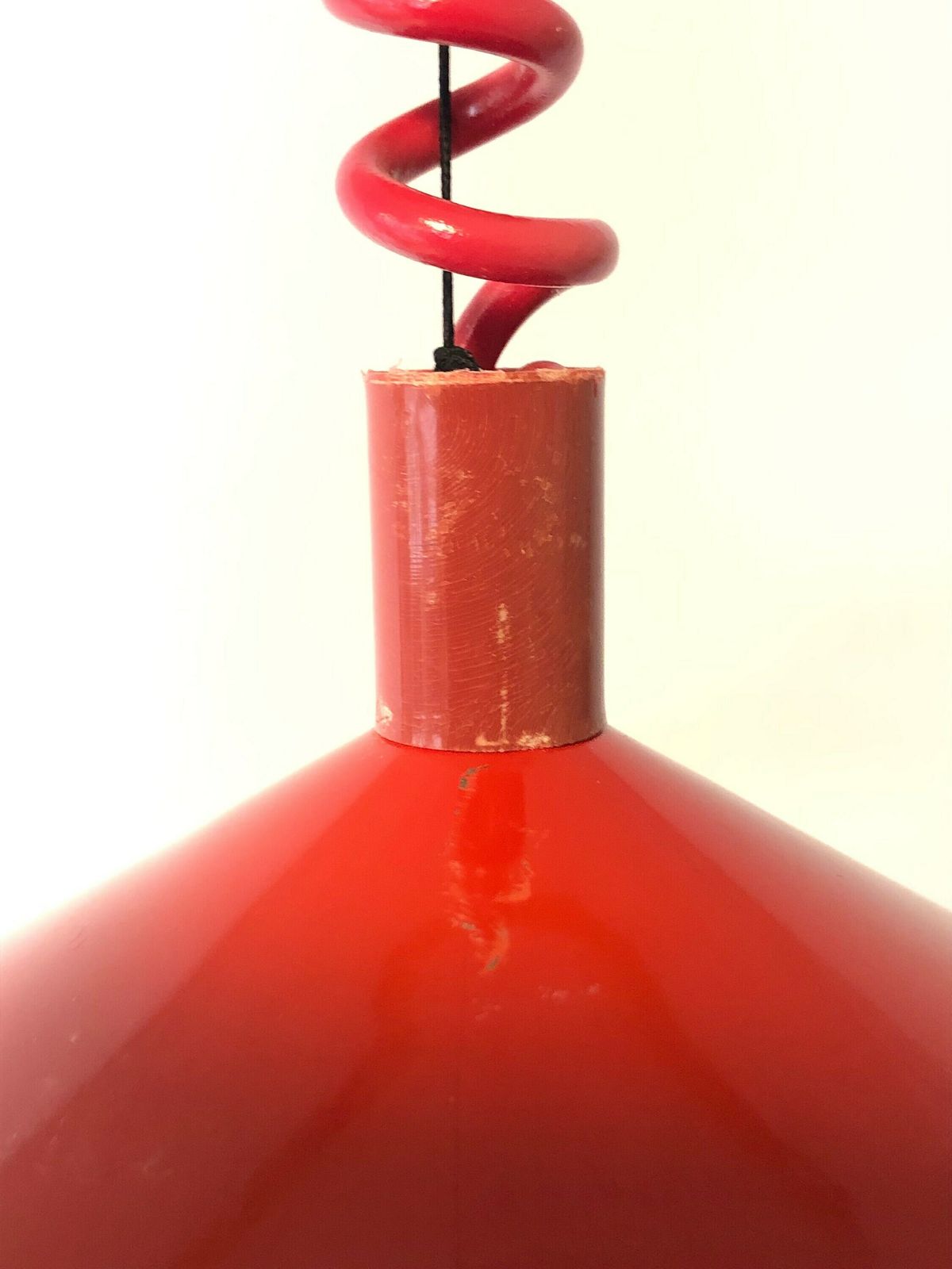 Danish Minimalist Mid Century Ceiling Lamp In White Metal With Red Details photo vintage