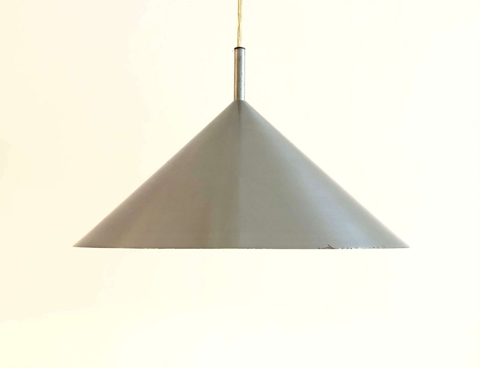 Danish Minimalist El Light Design Vintage Postmodern Matte Steel Ceiling Lamp In Cool Cone Shape With Steel Tubular Top photo for sale