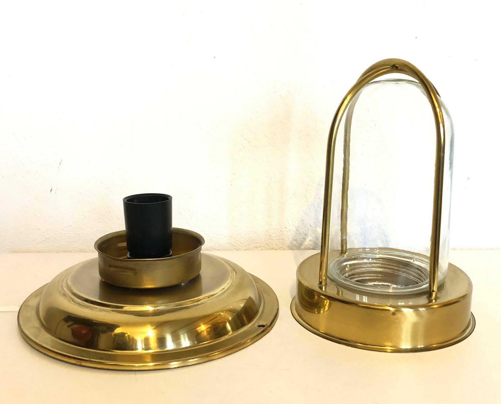 Danish Mid Century Modern Glass And Brass Wall Or Table Lamp   Design From Abo, Randers photo vintage