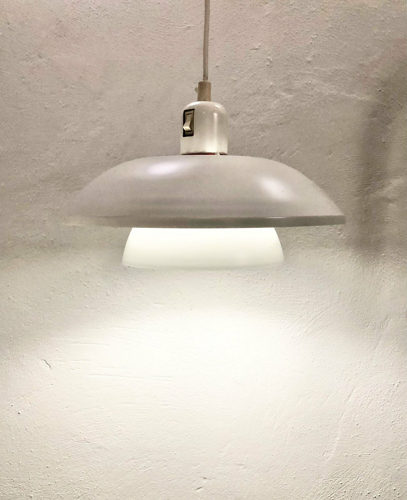 Minimalist Danish Design Multilayer Mid Century Ceiling Lamp In White Metal With Red Detail photo 197.0