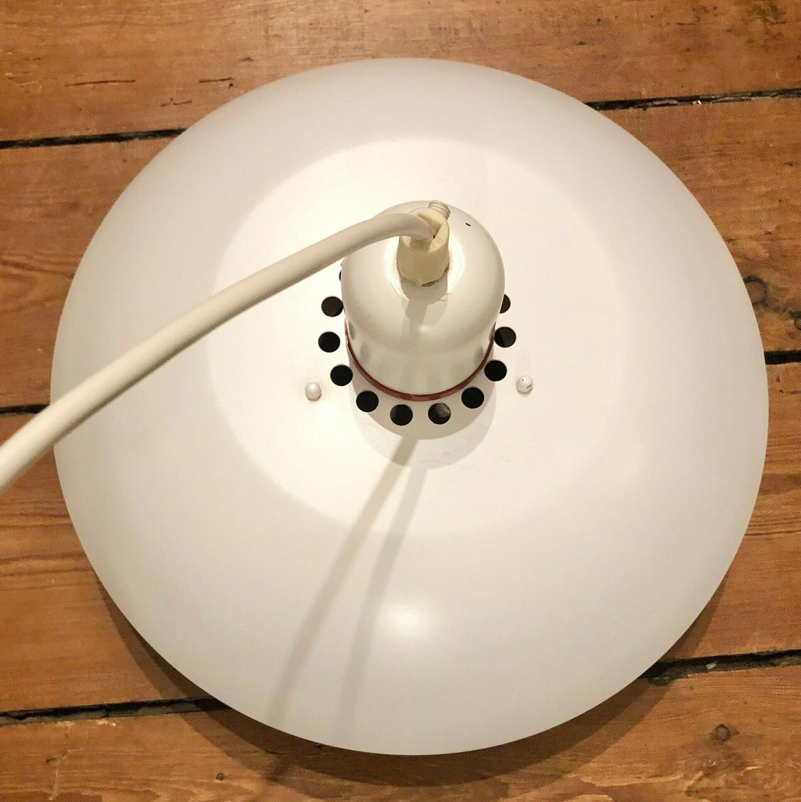 Minimalist Danish Design Multilayer Mid Century Ceiling Lamp In White Metal With Red Detail photo buy