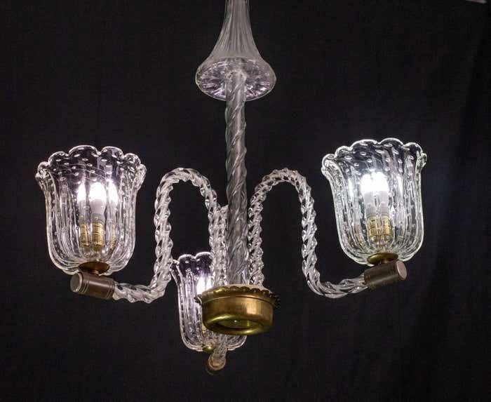 Elegant Ercole Barovier Art Deco Chandelier, "Bullicante" Glass Murano, 1940s photo 2309.0
