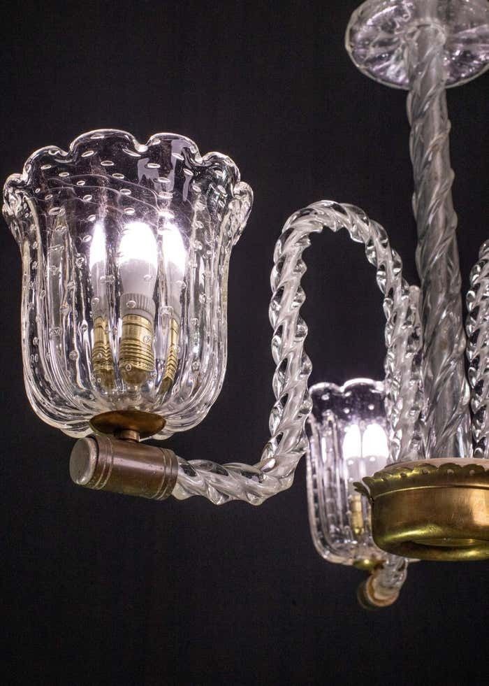 Elegant Ercole Barovier Art Deco Chandelier, "Bullicante" Glass Murano, 1940s photo vinterior