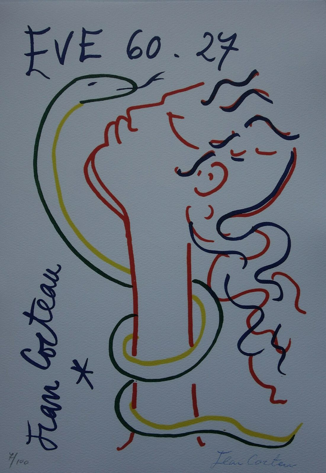 photo furniture Rare Beautiful Limited Illustration Print   Portrait, Jean Cocteau, Signed, Numbered & Stamped
