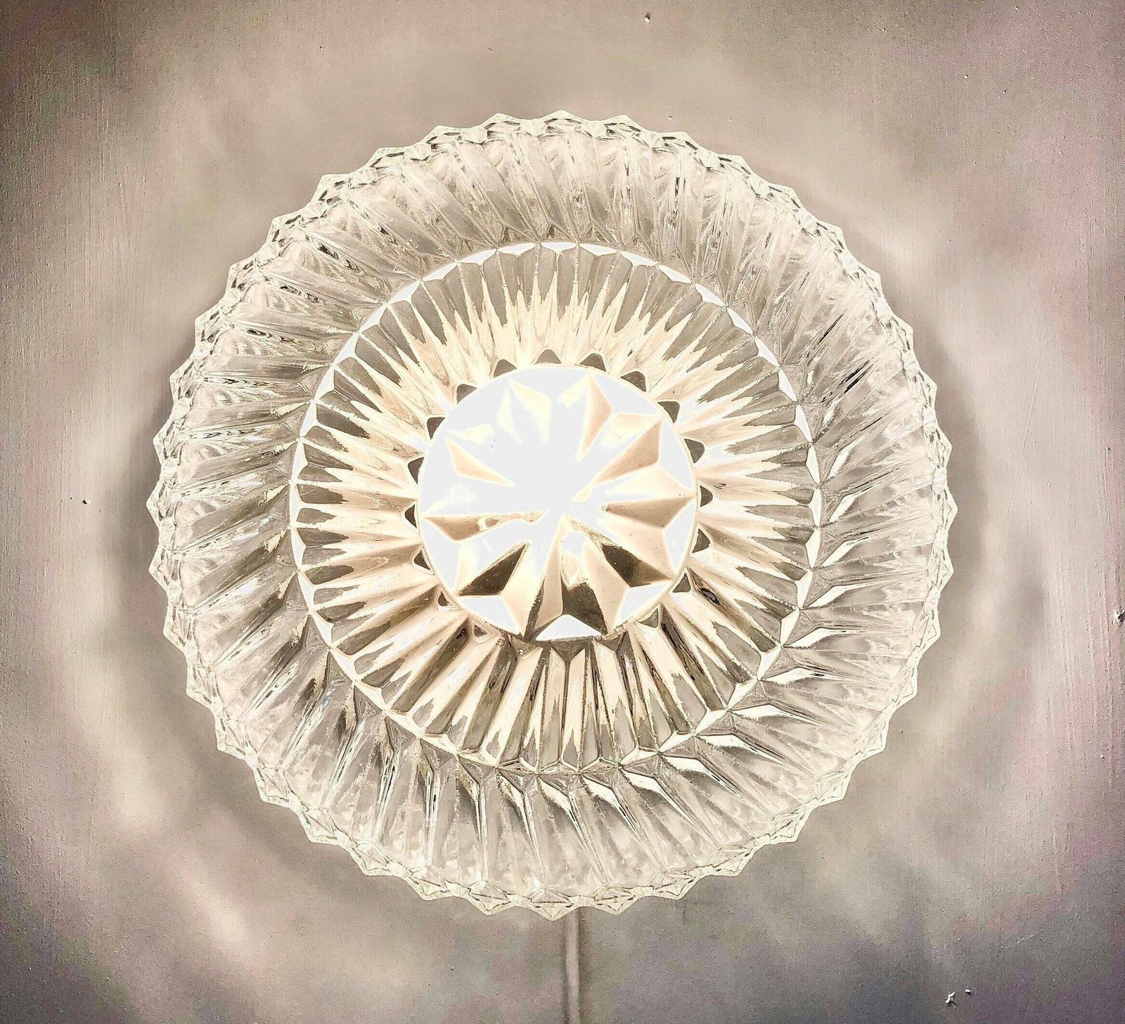 Vintage Danish Glass Wall Or Ceiling Lamp With An Organic Symmetrical Round Pattern   Design From E.S. Horn