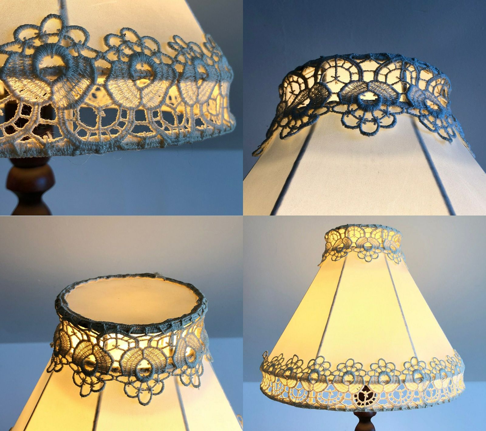 Elegant Dark Wood Danish Vintage Table Lamp In Organic Shapes With Unique Handmade Vintage Embroidered Fabric Shade photo for sale