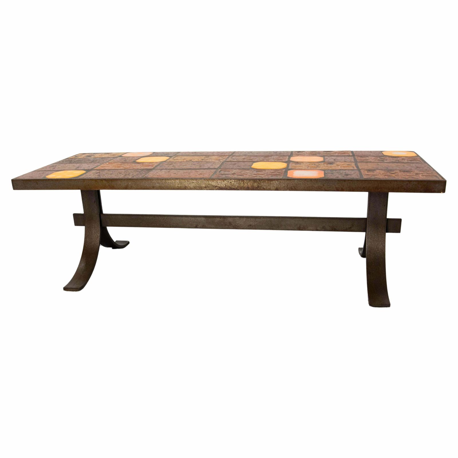 French Coffee Table With Glazed Ceramics In The St Of Roger Capron, Circa 1960