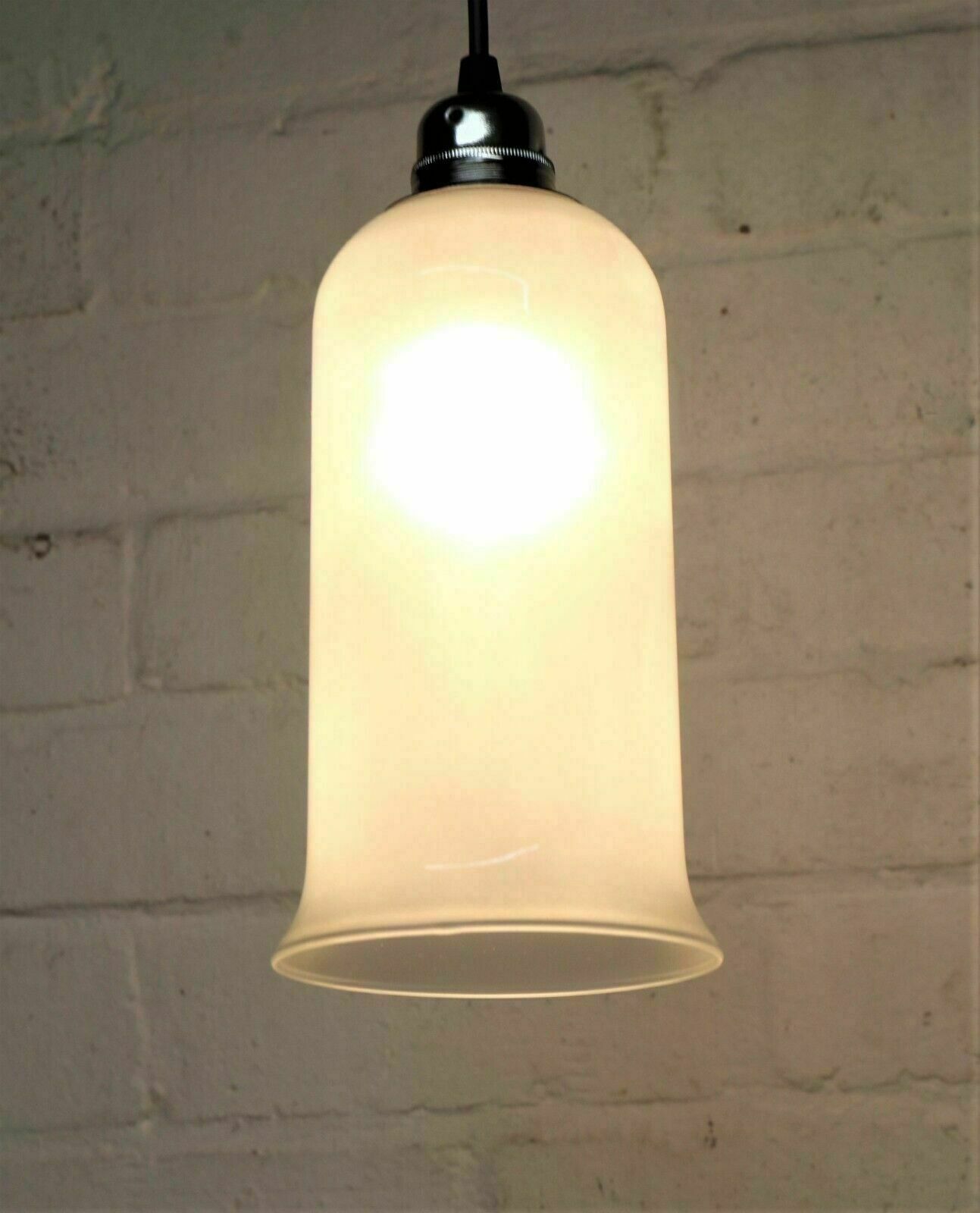 Ceiling Light Vintage French Industrial Frosted Glass Long Bell Pendant Retro Cs photo furniture