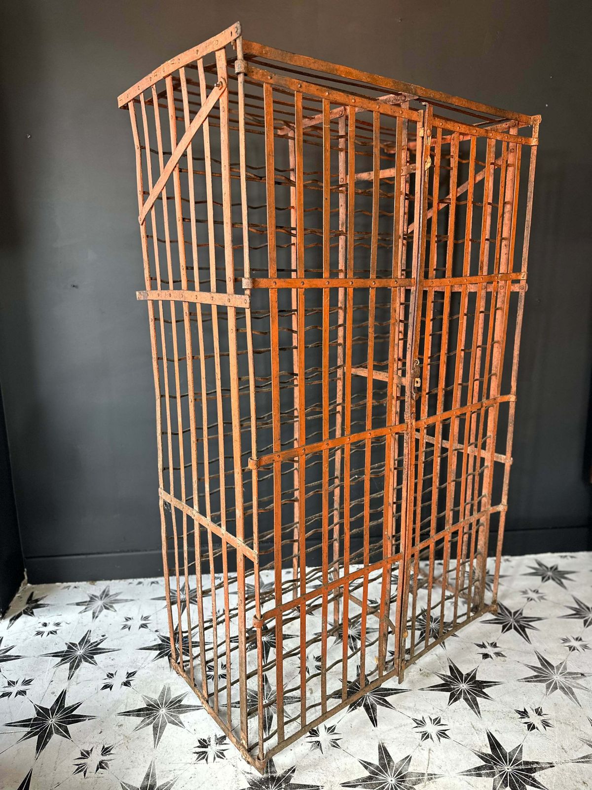 Original French Antique Wine Safe Rack — 300 Bottle Capacity, Red Patina, C.1900–1930 photo Furniture