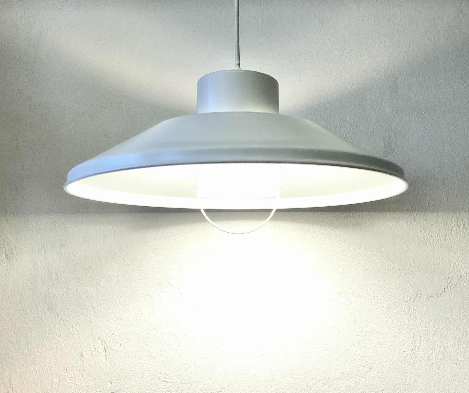 Danish Minimalist Mid Century Ceiling Lamp In White Metal With Elegant Details   Design From Vitrika