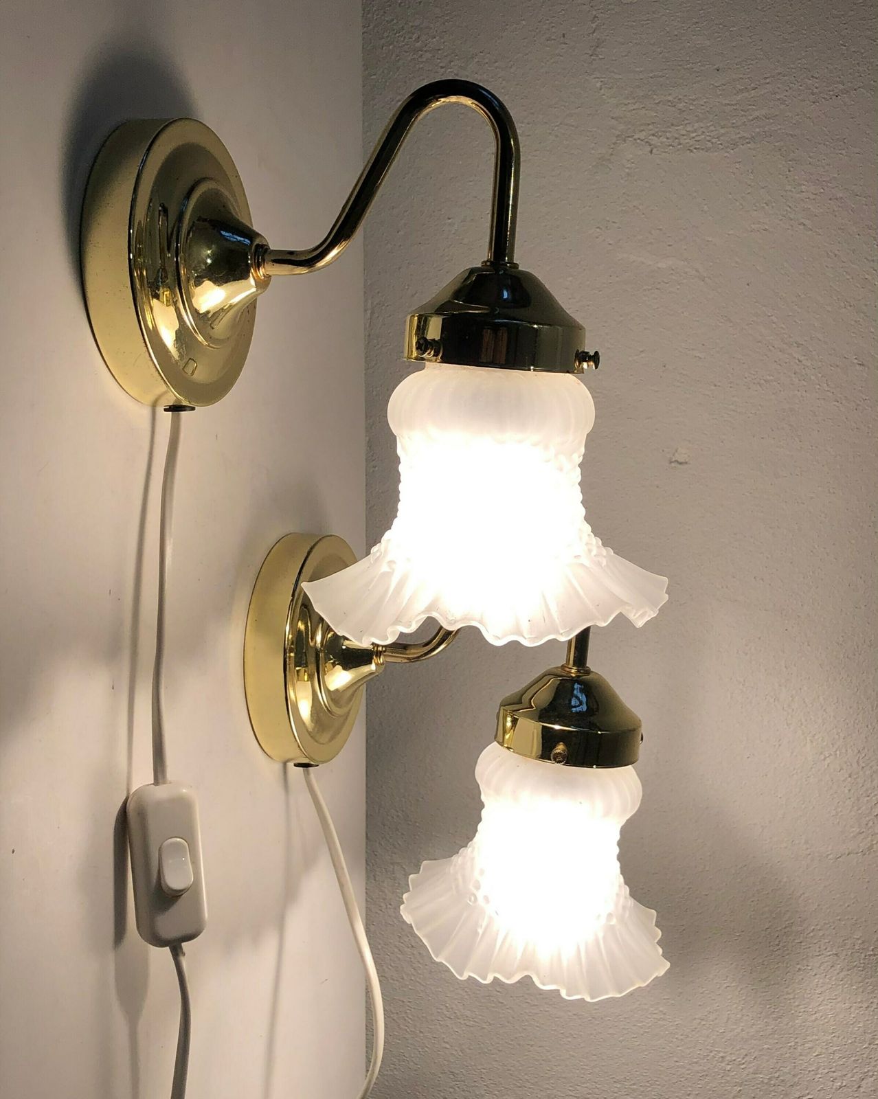 Danish Mid Century Wall Lamps With Patterned Glass Shades And Gold Metal Details   Design From Hagro A/S photo 197.0