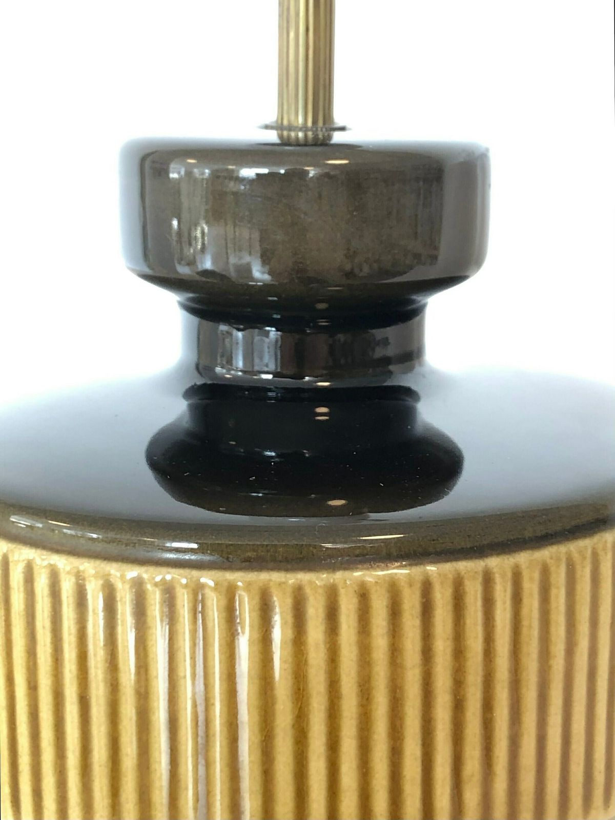 Danish Mid Century Modern Ceramic Table Lamp With Green And Yellow Glaze And Gorgeous Ridges   Design By Søholm, Bornholm Denmark photo for sale