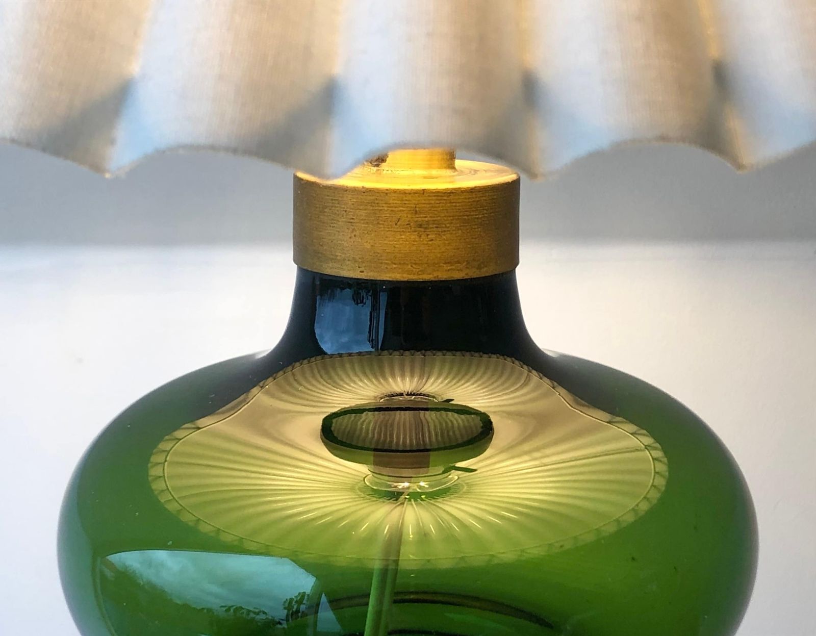 Exclusive “Granny” Green Mid Century Modern Danish Vintage Art Glass Table Lamp   Design By Michael Bang For Holmegaard In 1975 photo for sale