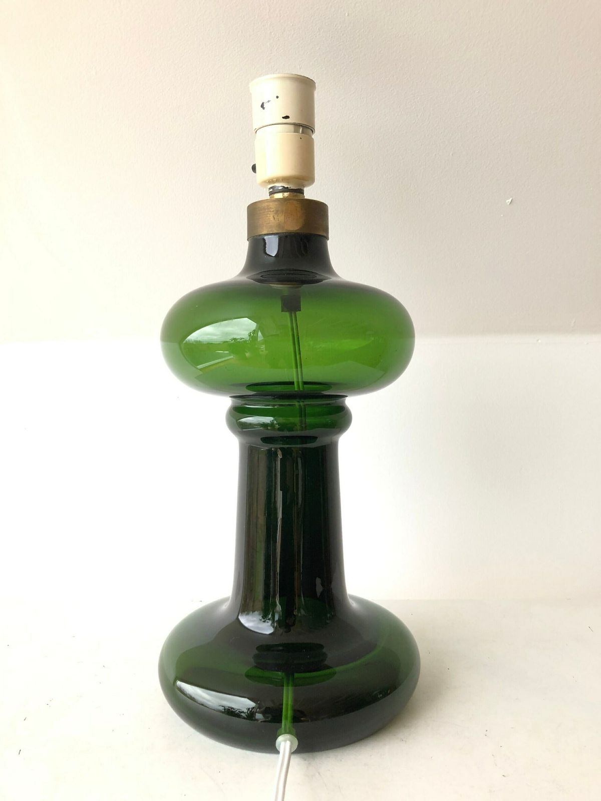Exclusive “Granny” Green Mid Century Modern Danish Vintage Art Glass Table Lamp   Design By Michael Bang For Holmegaard In 1975 photo vinterior