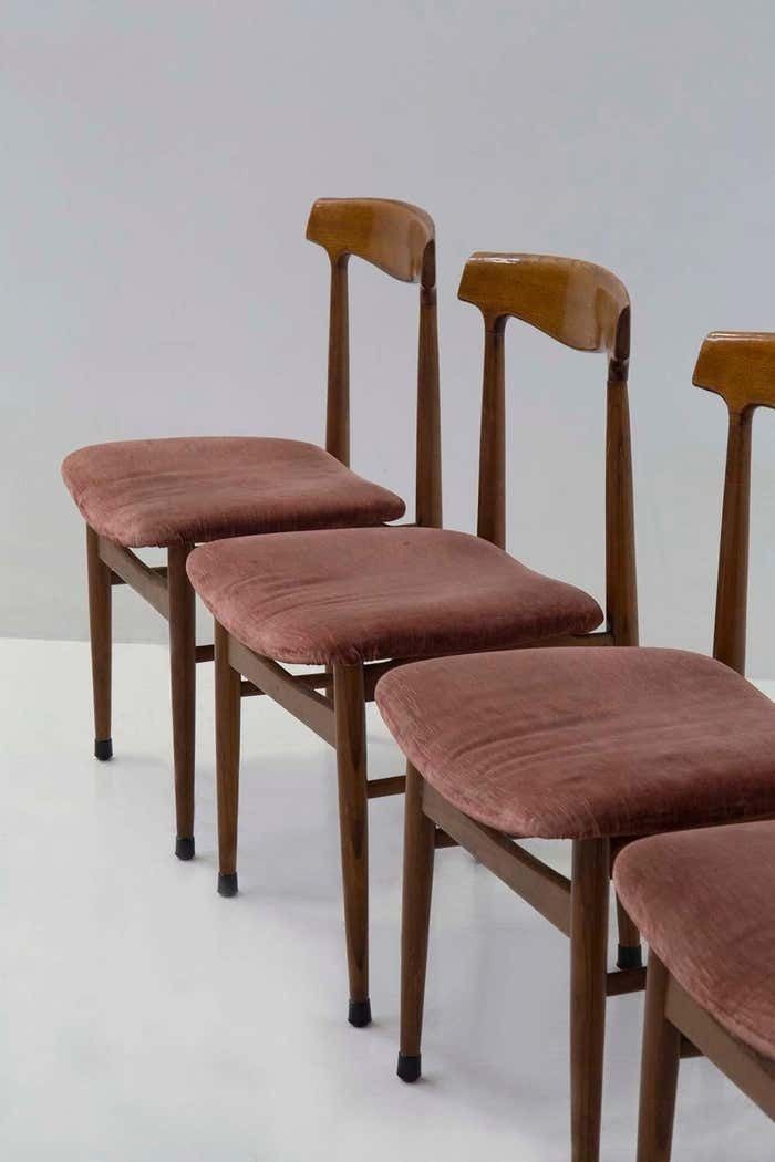 Set Of Five Italian Wood And Velvet Chairs photo buy