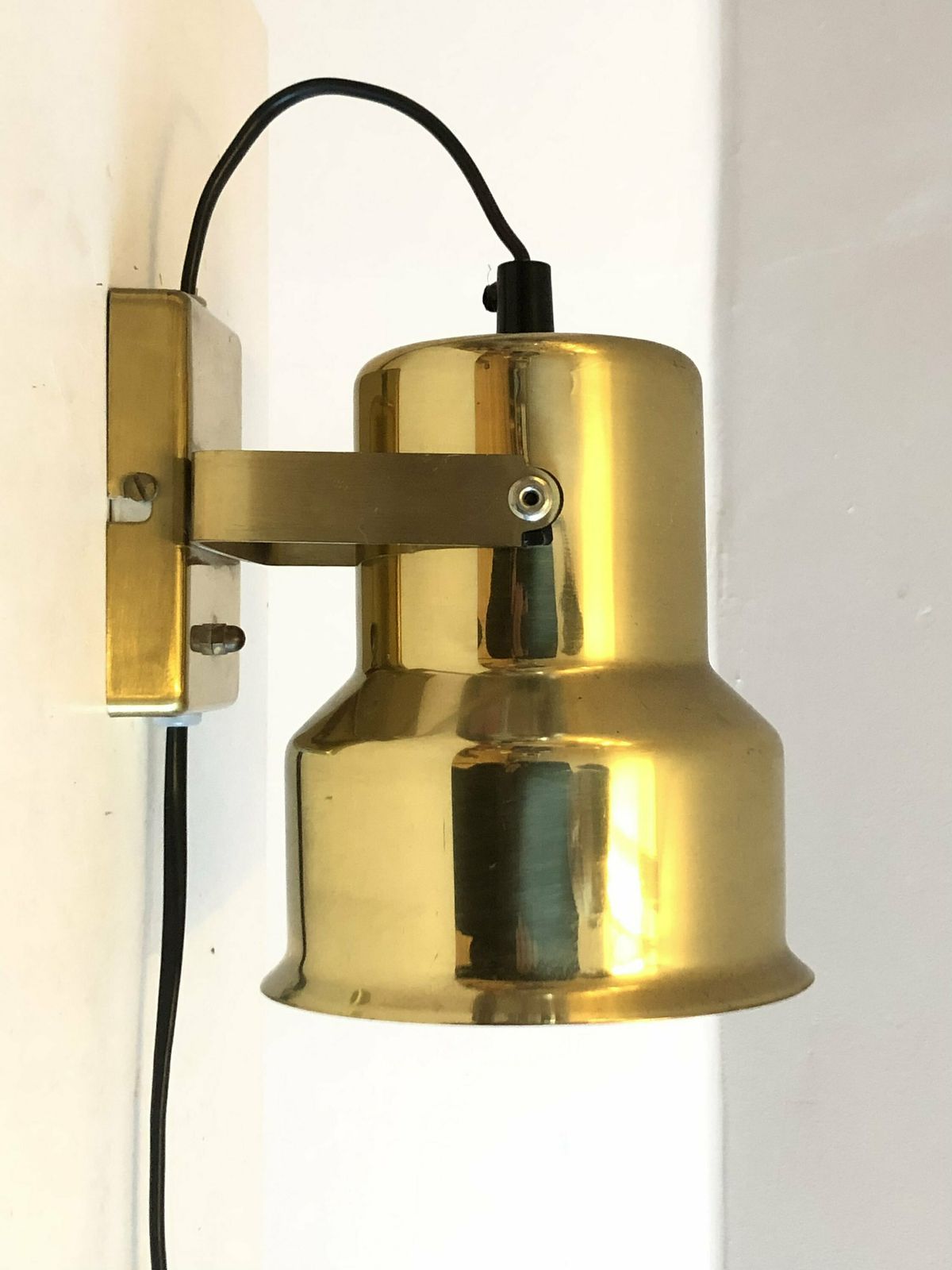 Danish Mid Century Brass Wall Lamp With Adjustable Shade And Great Details   Design By Abo, Randers photo vinterior
