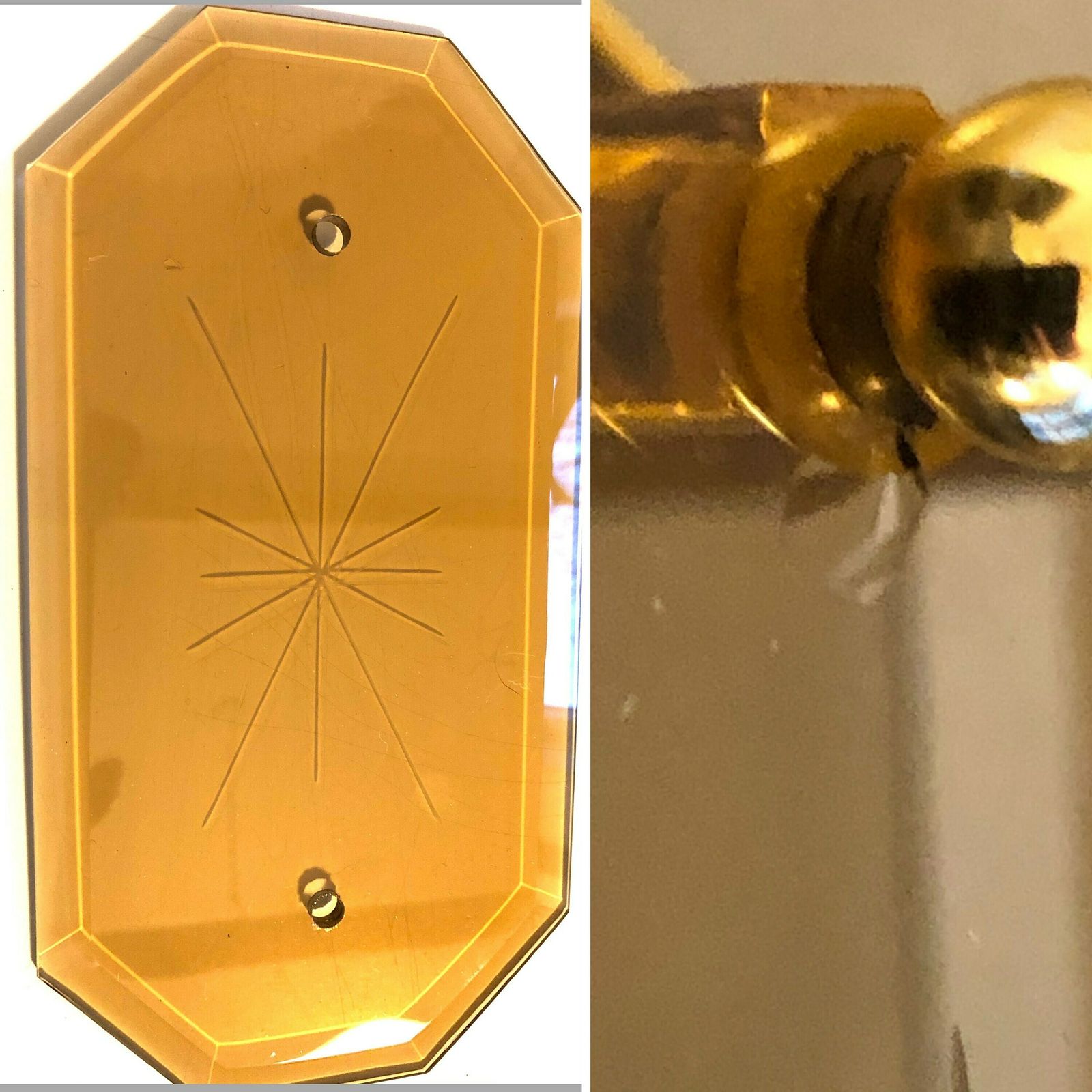 photo for sale Danish Mid Century Ceiling Lamp In Smoke Colored Crystal Glass With Beautiful Carvings And Brass Details
