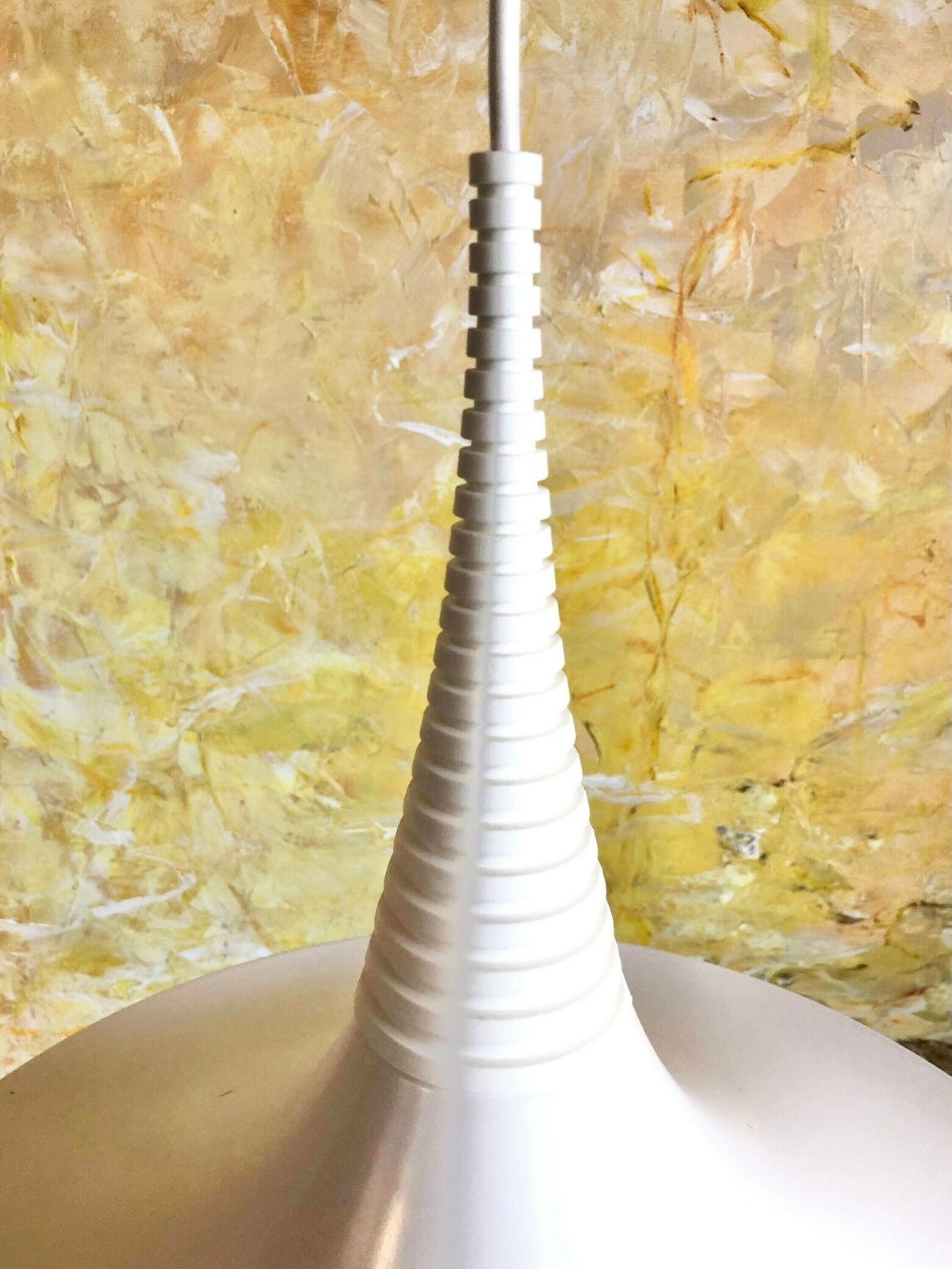 Danish Postmodern White Trumpet "Verona" Ceiling Lamp In Metal   Design By Ad Van Berlo For Knud Christensen Electric In The 1980s photo for sale