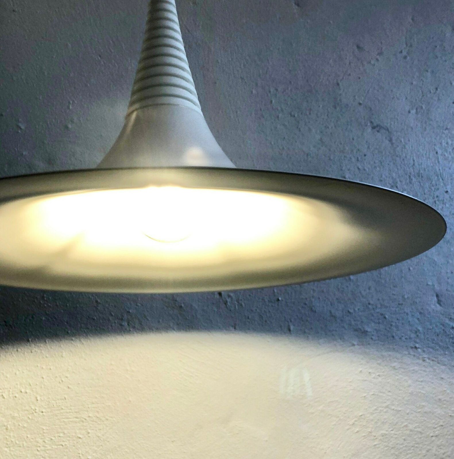 Danish Postmodern White Trumpet "Verona" Ceiling Lamp In Metal   Design By Ad Van Berlo For Knud Christensen Electric In The 1980s photo Lighting