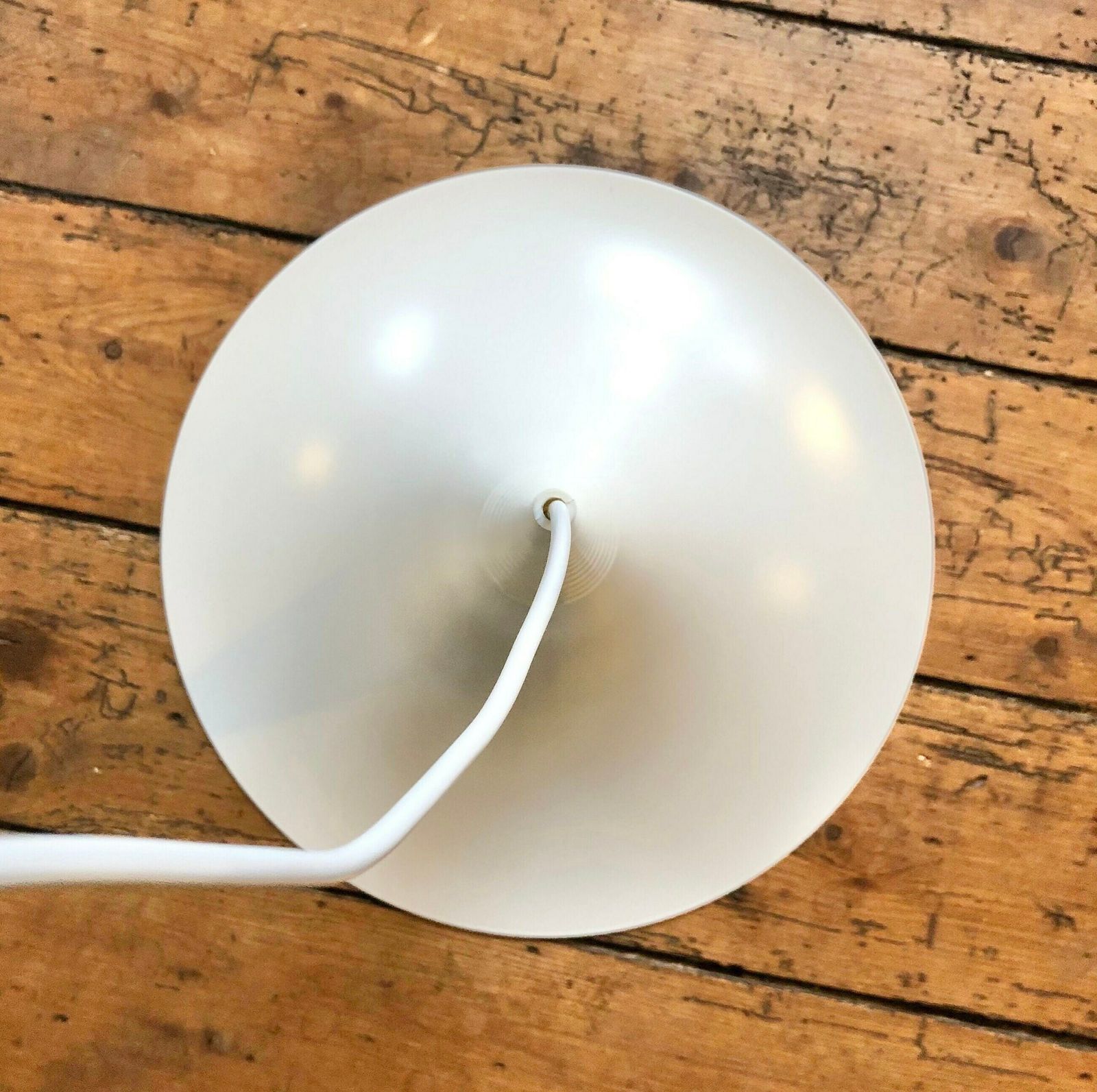 Danish Postmodern White Trumpet "Verona" Ceiling Lamp In Metal   Design By Ad Van Berlo For Knud Christensen Electric In The 1980s photo vinterior